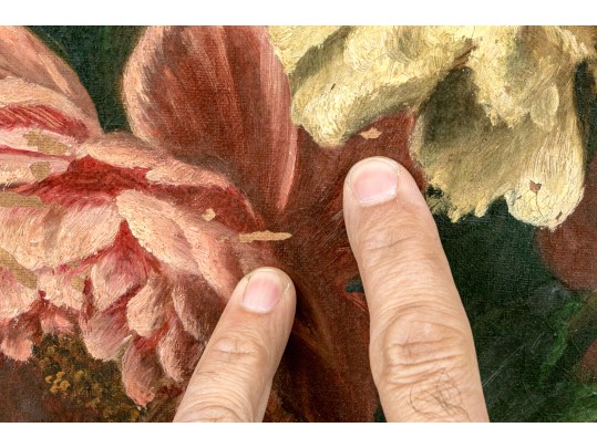 Oil On Canvas, Still Life Of Pink And Yellow Peonies