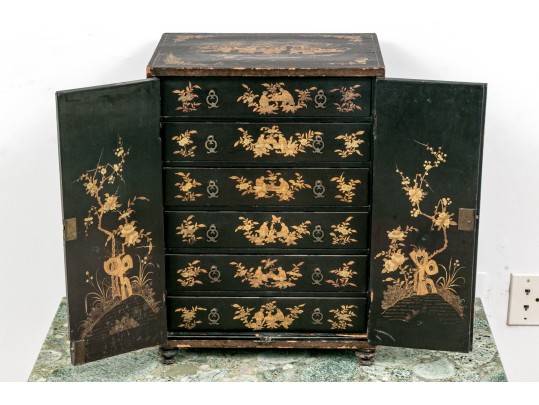 Ornate Chinese Export Lacquered Jewelry Cabinet