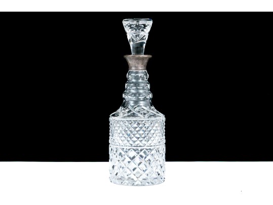 English Sterling Silver Mounted Cut Crystal Decanter
