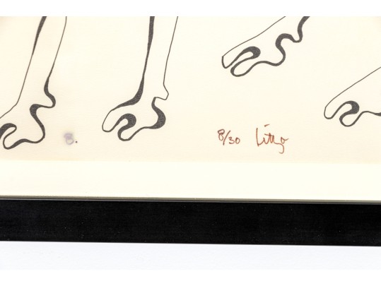 Signed Ltd Ed Lithograph, Giraffe With People And Bird, 1976