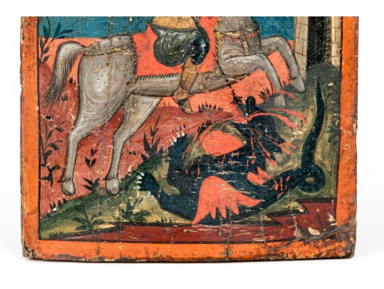 Orthodox Painted Icon Of St. George Slaying A Dragon