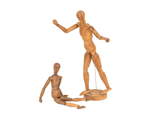 Two Vintage Carved Articulated Mannequins