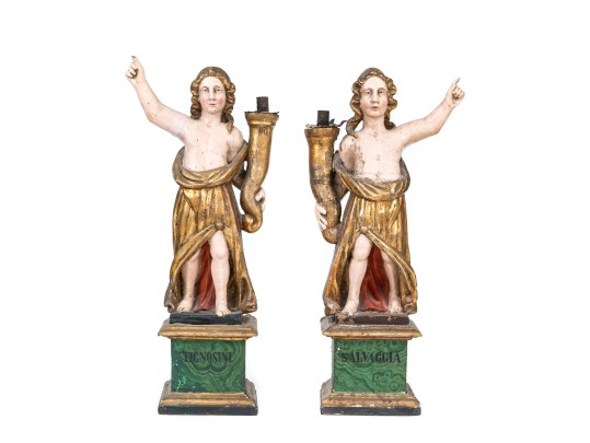 Pair Of Antique Italian Angel Candlesticks