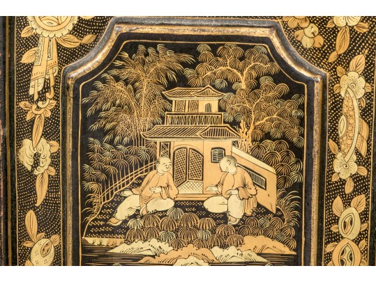 Ornate Chinese Export Lacquered Jewelry Cabinet