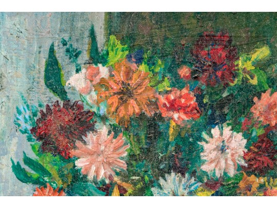 George Walker Shane (American, 1906-1969) Oil On Board, Still Life Of Flowers By Window