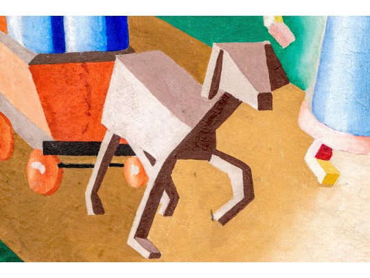 Oil On Canvas, Cubist Woman With Cart Of Milk