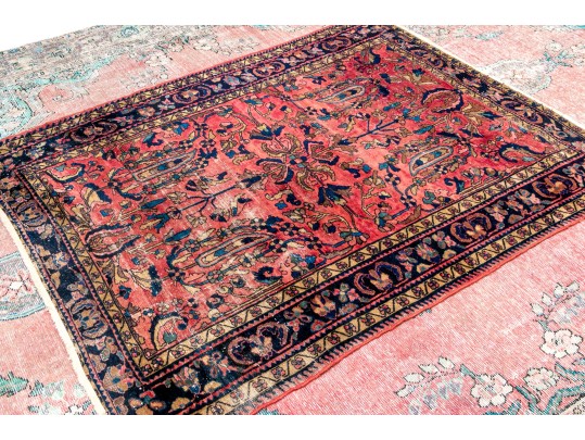 Hand-Knotted Wool Sarouk Carpet, 6'-4