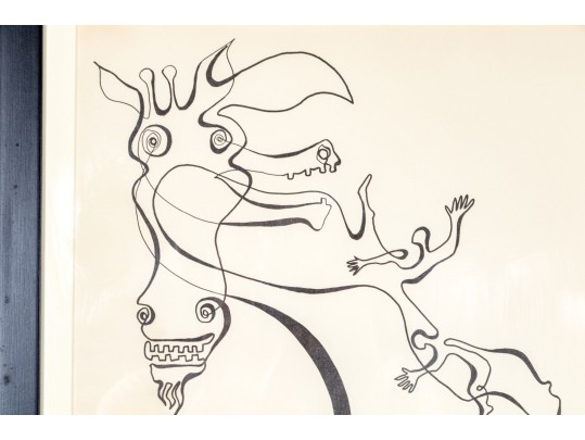 Signed Ltd Ed Lithograph, Giraffe With People And Bird, 1976
