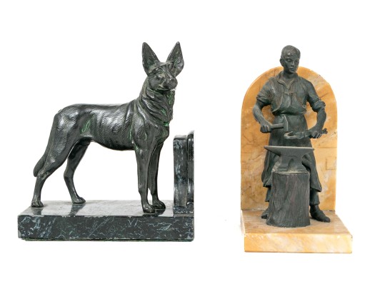 Two Metal And Stone Bookends