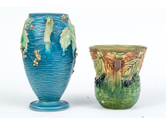 Two Roseville Moulded And Glazed Ceramic Vase