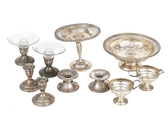 Lot Of Ten Pieces Of Sterling Weighted Silver