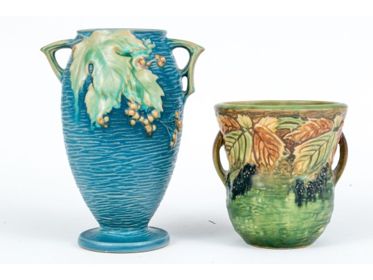 Two Roseville Moulded And Glazed Ceramic Vase