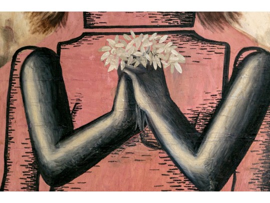 Large Oil On Canvas Of A Metaphysical Pink Lady, 6'-8