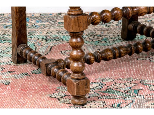 Paior Of Vintage Carved Oak Bobbin Turned Armchairs