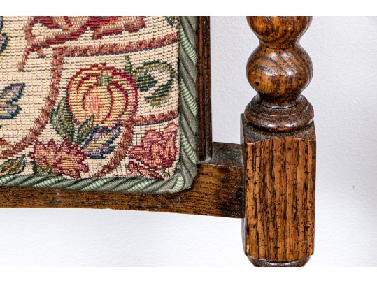 Set Of Four Vintage Carved Oak Bobbin Turned Side Chairs