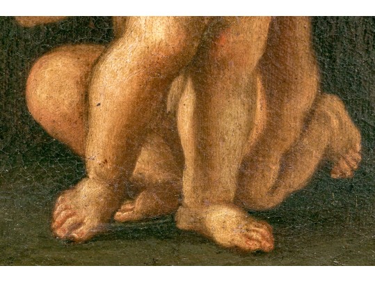 Two Antique Oil On Canvas Paintings Of Putti