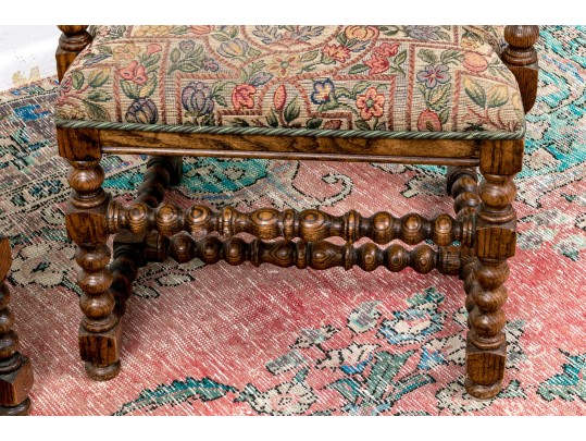 Paior Of Vintage Carved Oak Bobbin Turned Armchairs