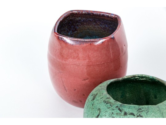 Group Of Five Studio Ware Glazed Pottery Vases