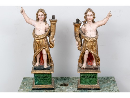 Pair Of Antique Italian Angel Candlesticks