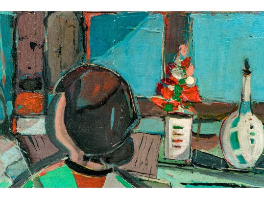 Signed Schiff Oil On Canvas Panel, Expressionist Conversation