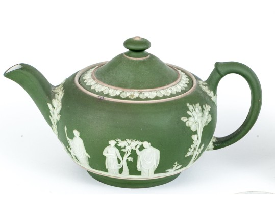 Five Piece English Wedgwood Green Jasperware Tea Set