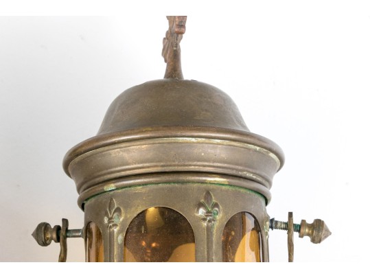 Trio Of Christian Brass And Glass Procession Lanterns