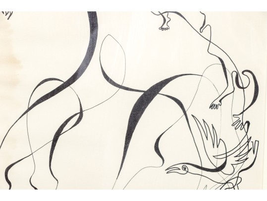 Signed Ltd Ed Lithograph, Giraffe With People And Bird, 1976