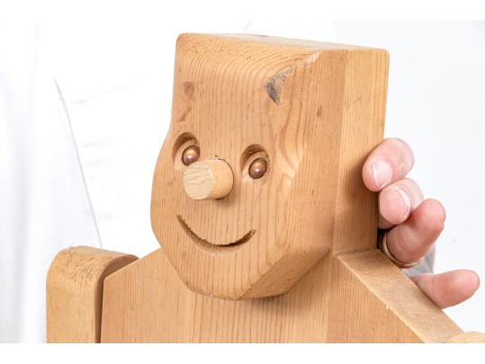 Large Reticulated Wooden Figure With Glass Inlaid Eyes, Likely Don Ellefson