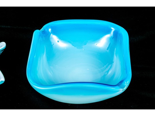 Four Mid-Century Cased Glass Bowls And Ashtrays