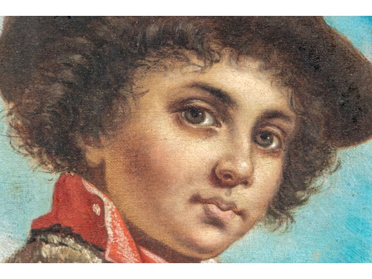 Signed Oil On Canvas, 19th C. French School Portrait Of A Young Man With Hat