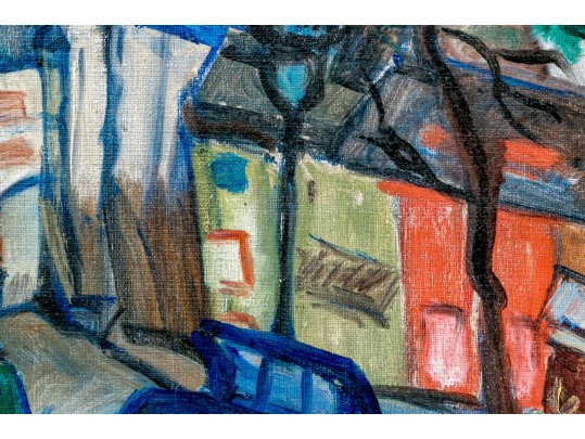 Signed Oil On Canvas, Urban Landscape With Cars