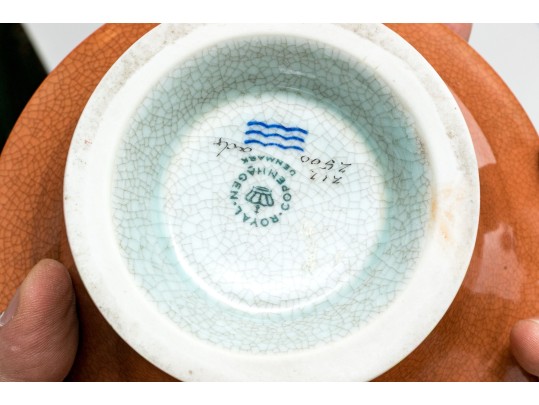 Group Of Five Danish Royal Copenhagen Orange Finished Ceramics