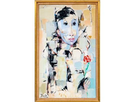 Signed Oil On Canvas, Cubist Portrait Of A Woman, 1959