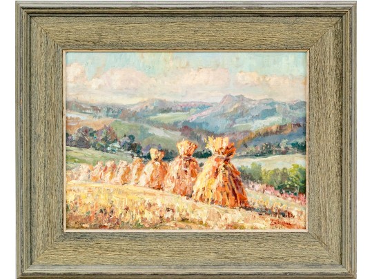 Zwiagina (Polish, 20th Century) Oil On Canvas Panel, Haystacks