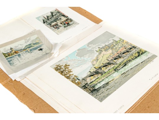 Hans Figura (Austrian, 1898-1978) Folio Of 15 Signed Aquatints And Prints On Silk