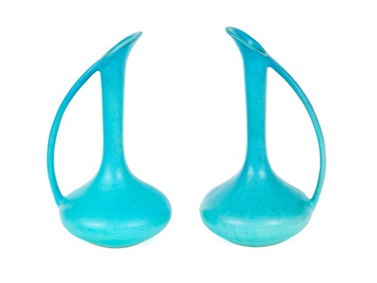 Pair Of Van Briggle Glazed Ceramic Ewers