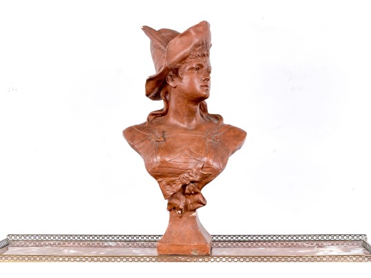Signed Ceramic Bust Of A Woman Wearing Hat