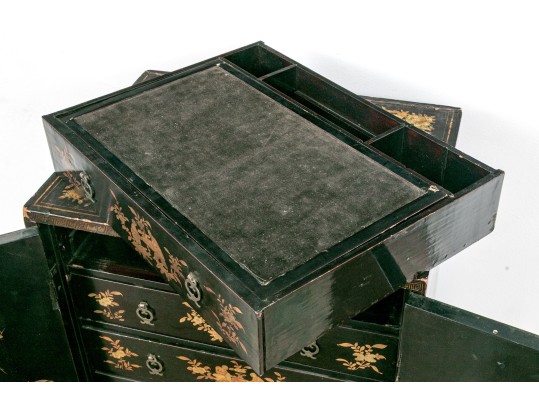 Ornate Chinese Export Lacquered Jewelry Cabinet