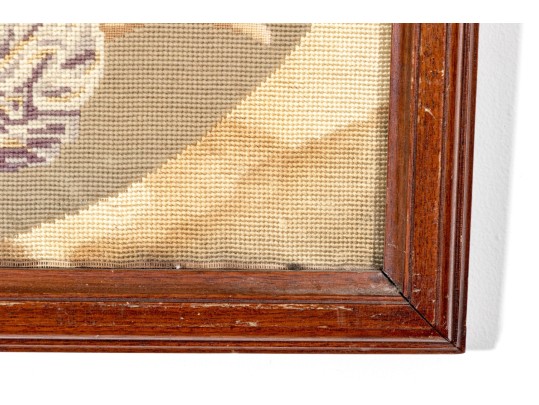 Framed Needlepoint Genre Scene