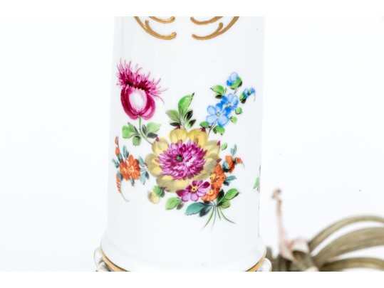 German Porcelain Candlestick Mounted As A Table Lamp