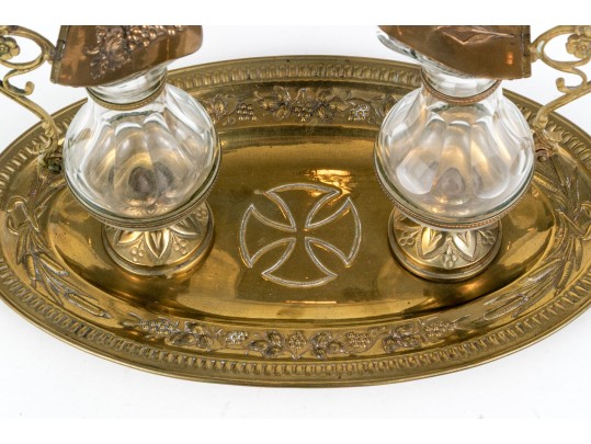 Christian Brass And Crystal Altar Cruet Set