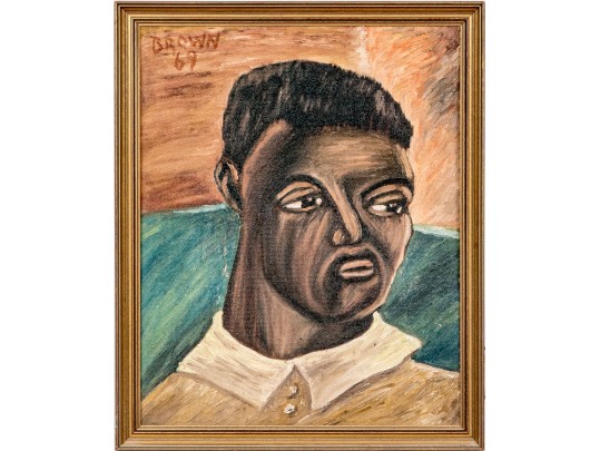 Signed Brown Oil On Board, Portrait Bust Of A Man, 1969