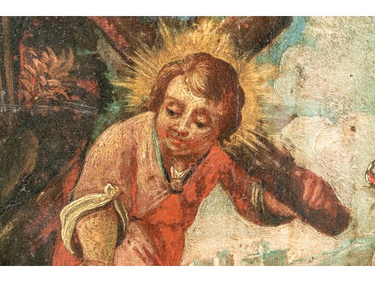 Antique Oil On Panel, Christ The Good Shepherd, Probably 18th Century