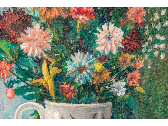 George Walker Shane (American, 1906-1969) Oil On Board, Still Life Of Flowers By Window