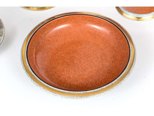 Group Of Five Danish Royal Copenhagen Orange Finished Ceramics