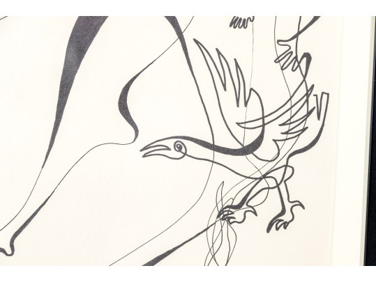 Signed Ltd Ed Lithograph, Giraffe With People And Bird, 1976