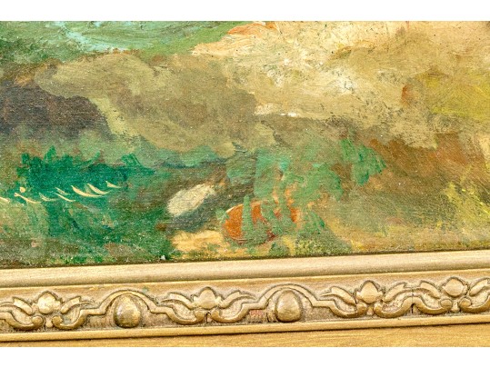 19th C. Oil On Panel, Rural Landscape With Figures