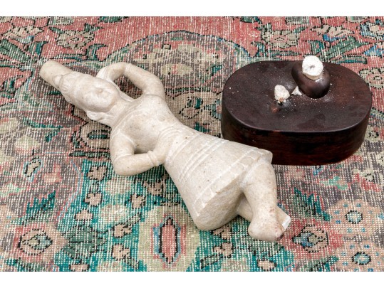 Carved Stone Southeast Asian Dancer With Wood Stand
