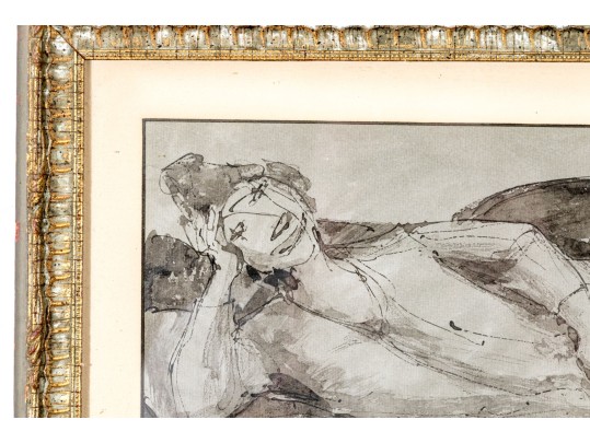 Signed Watercolor Of Reclining Woman