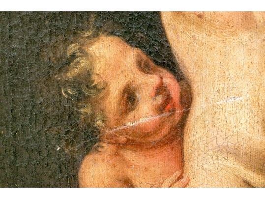 Two Antique Oil On Canvas Paintings Of Putti